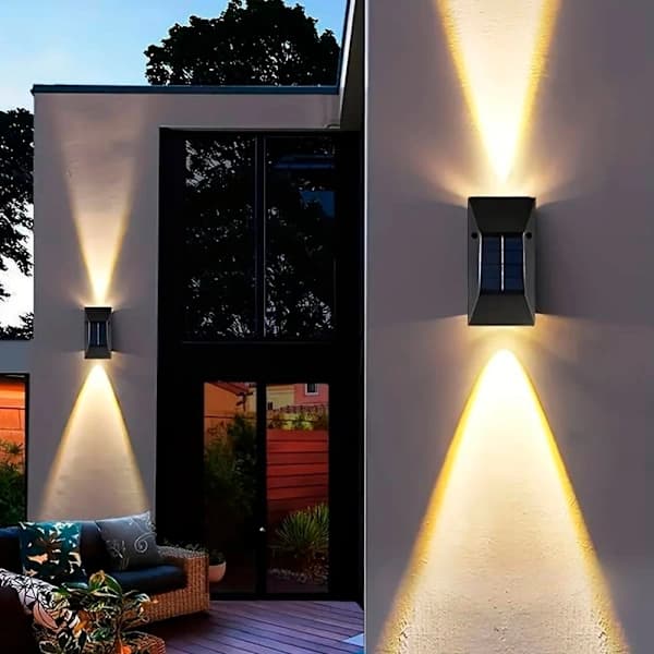 Solar Væglamper Op og Ned LED Udendørs Facade Hegn Terrasse Garage Belysning 2-pak Sort IP65 185