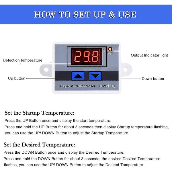 220 Digital Led Temperaturregulator Modul, Xh-w3001 Termostatbrytare Med Vattentät Sond, Programmerbar Värmetermostat