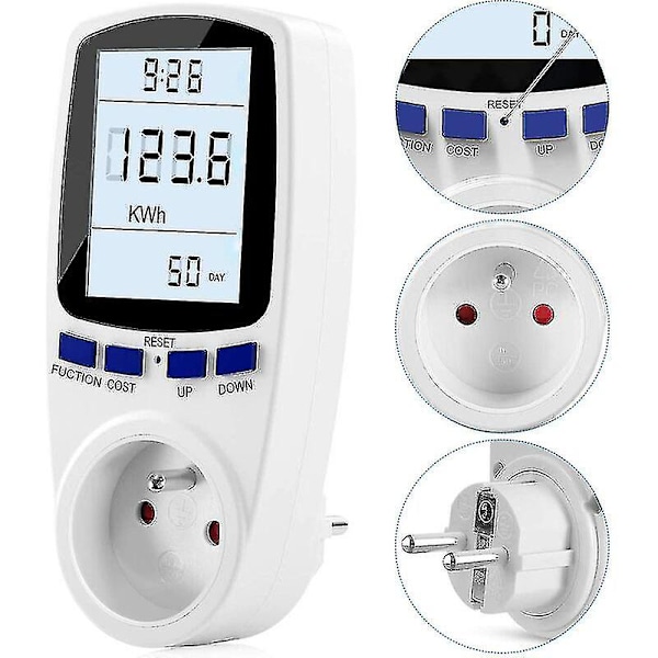 Wattimäärämittaripistorasia, AC 185v~264v energiankulutusmittari, pistorasia LCD-näytöllä