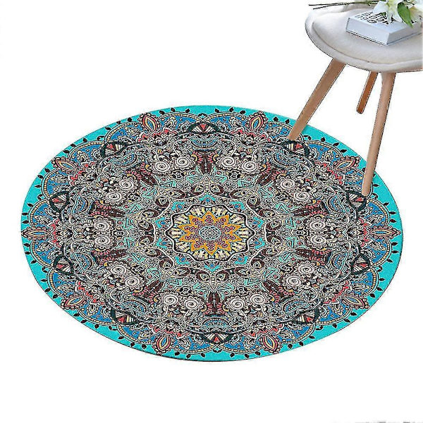 80x80cm Pyöreä Mandala Matto Lattiamatto Tyyny Makuuhuone Olohuone Sisustus YH04