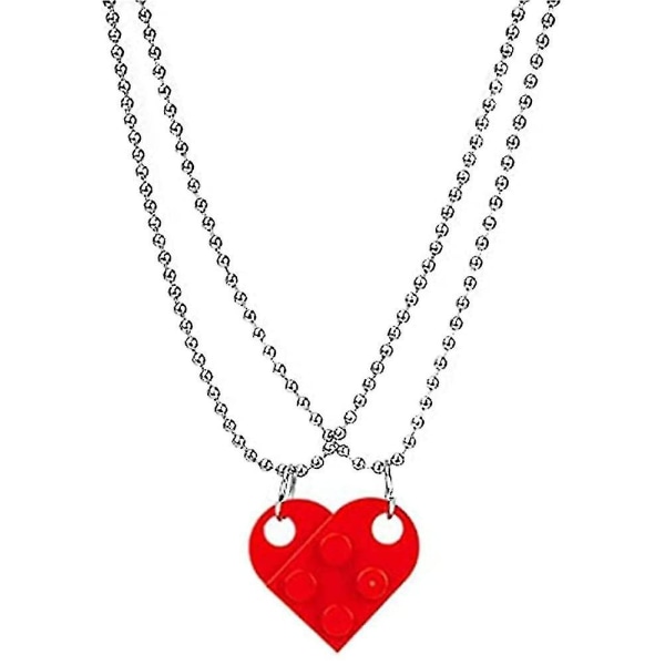 2pcs Brick Matching Necklace For Couples Best Friends Necklace For 2-split Heart Pendant Shaped Necklace Set For Women Men