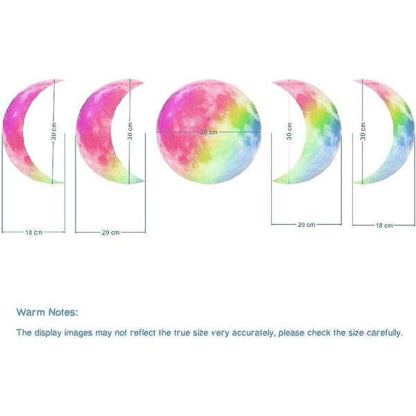 5 stk. Glow In The Dark Wall Ceiling Moon Phase 30cm Sticker, Decal Stickers Til Lunar Phase