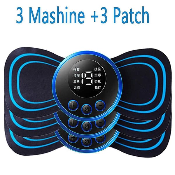 Nakkemassageapparat EMS genopladelig 8 tilstande 19 gear pulserende terapi TENS smertelindring muskelstimulator 3 Machine+3 Patch