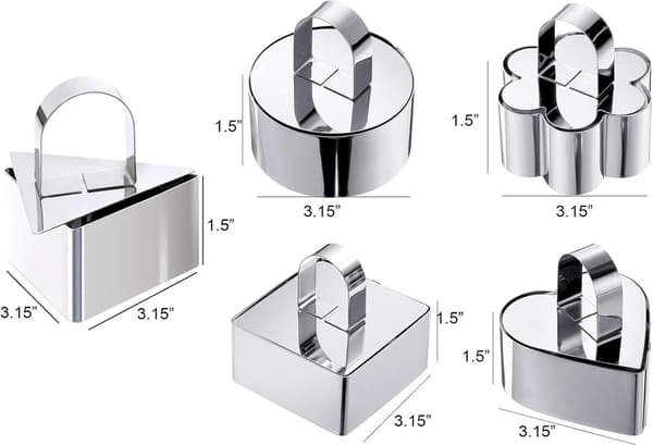 5-delt Mousse Kakeformsett i Rustfritt Stål med Pressere, 5 Former, Enkel Frigjøring, For Hjemmebaking, 8 cm, Sølv
