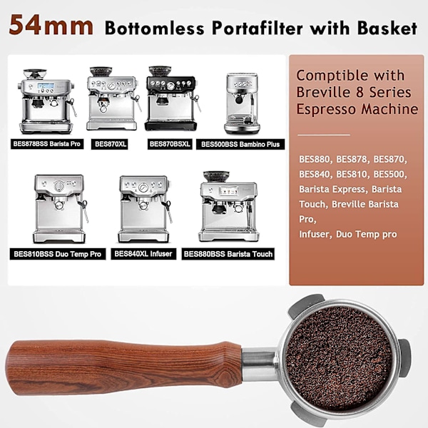 Pohjaton portafilter 54mm Barista-sarjalle ja espressokoneille, portafilter suodatinpesällä