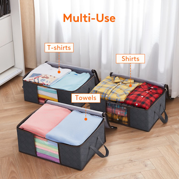 3-pack 35L Förvaringsväskor - Vikbara med lock, för kläder, täcken & under sängen