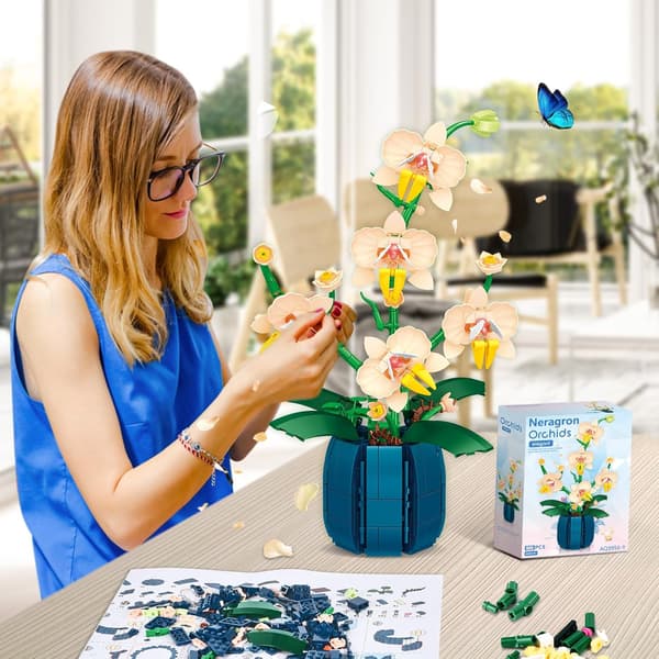 Orkidé Byggsats - Botanisk Blommig DIY Dekor för Hem/Kontor