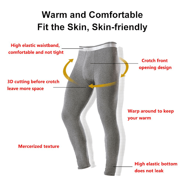 Termobyxor Herr Vinter Tjock Fleecefodrade Långa Varma Leggings Grå Gray L