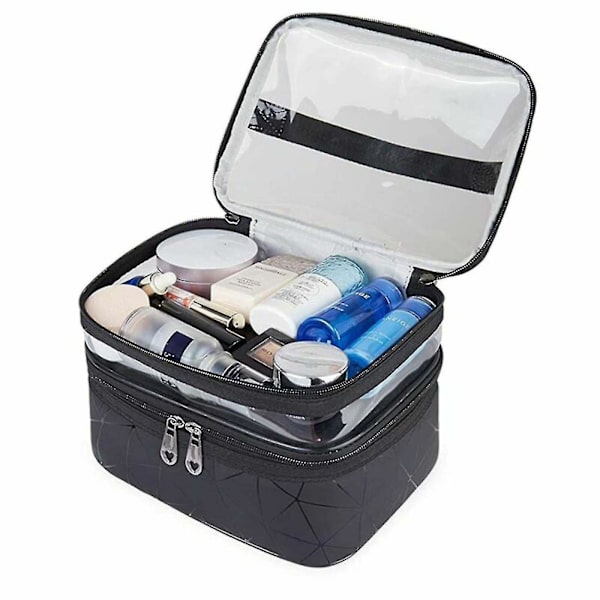 Large Makeup Bag in Box Shape Black Black