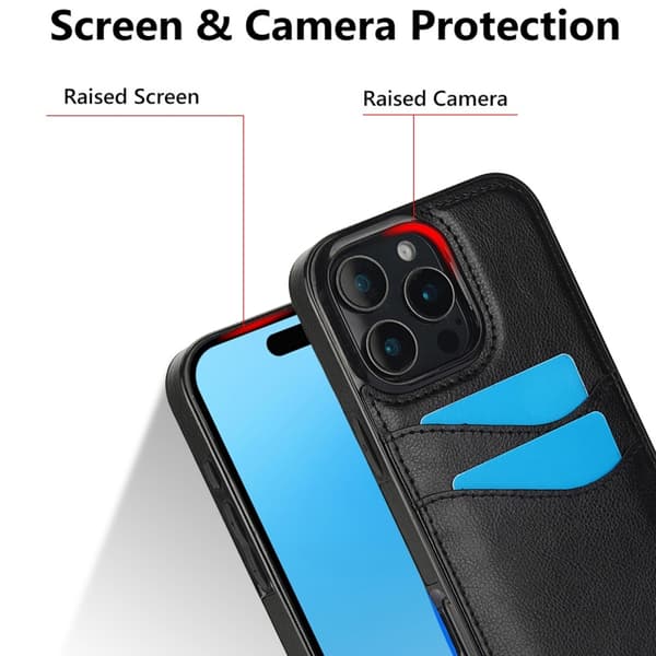 iPhone 16 Pro Cover med Kort Slot Læder Sort