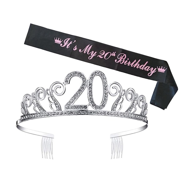 1 sarja Numero 20 Strass Kruunu Hiukset Kampa ja Kirjain Tulostus Vyö Koriste Päähine Tiara Pää Asuste Syntymäpäivä Koriste Etiketti Vyö