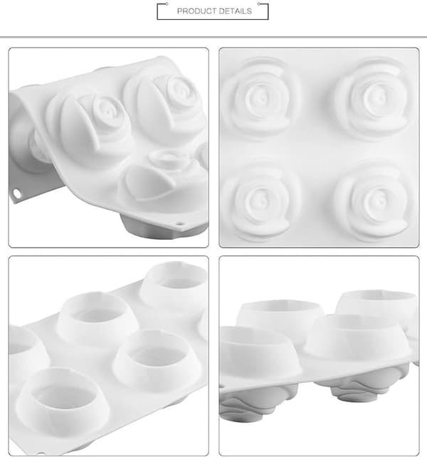 Silikonform ros 6 hål, flexibla non-stick blomformer för tårta, tvål, choklad och pudding, bakform för hemmabagare