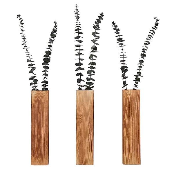 3-pack väggplanter för inomhusväxter, träväggdekoration för badrum, rum, för torkade blommor och fä