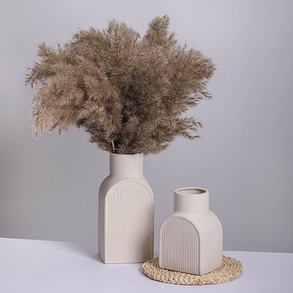 Vit Keramisk Vas Set om 2, Kvadratisk Vas Rustik Heminredning Minimalistisk Nordisk Boho Stil för Vardagsrum, Hylla, Bord, Bokhylla