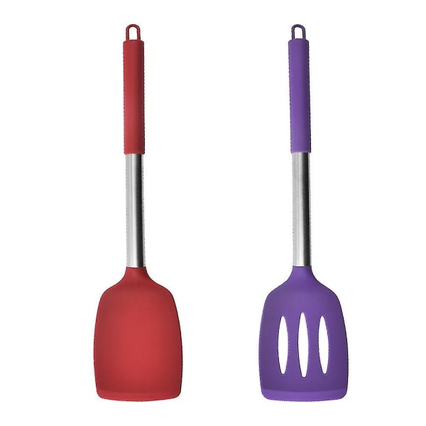 2 Pcs Silicone Kitchen Utensil Set With Stainless Steel