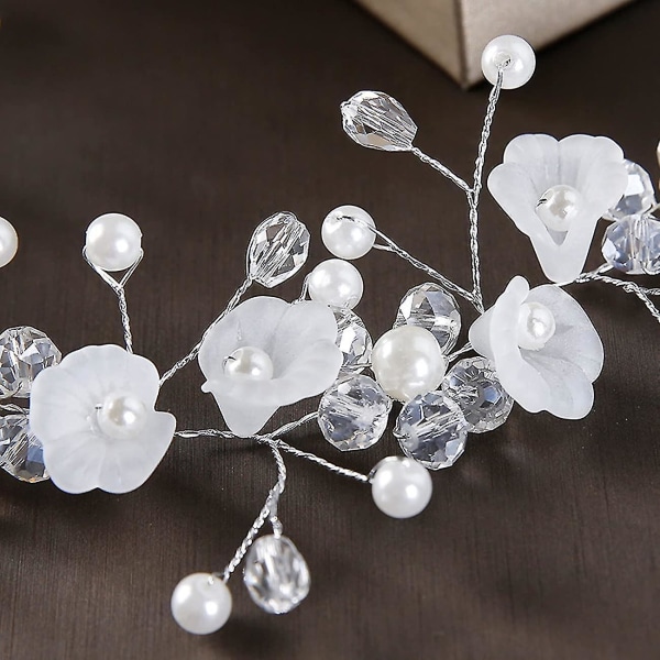 Rhinestone brudehodebånd, brudehodebånd, perleblomsterblad hodeplagg for bryllup