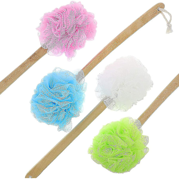 Långhandtagad Loofah på en pinne Kroppsskrubb, Badsvamp (4 färger, 4-pack)