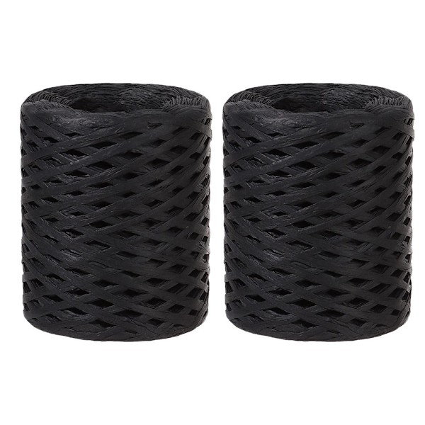 2 ruller 200M håndstrikket Lafite Raffia strå miljøvenligt papirgarn bageemballage bælte reb sort Black Length 200m/roll