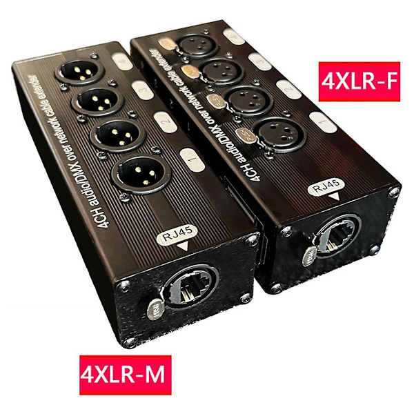 1 stk 4-kanals 3-pin XLR lyd- og DMX over nettverkskabelforlenger, DMX512 nettverkssignalforlenger