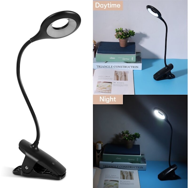 Yöpöydän klipsikiinnitteinen lukuvalo, 36 LED-klipsivalo, USB ladattava kirjavalo 5 värilämpötilalla, kosketusohjaus