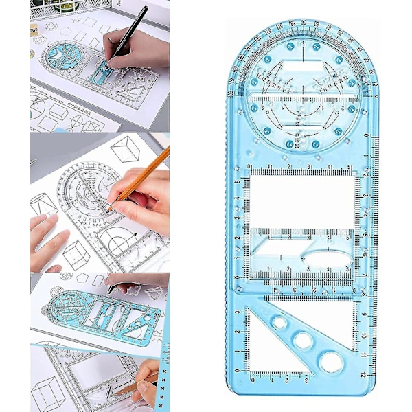 Multifunktionell geometrisk linjal, ritverktyg för matematik, geometrisk ritmall, mätlinjaler för studenter, skola, kontor - hao