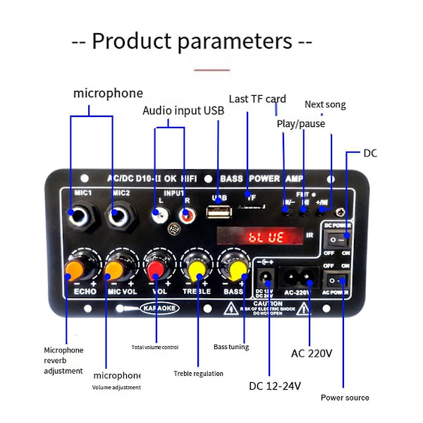 Forstærkerkort med optisk lyd Bluetooth-forstærker Usb Fm-radio Tf-afspiller Diy-lydsubwoofer til Hom