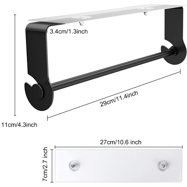 Under Cabinet Papirhåndkleholder Veggmontert for Hjemmekjøkken, Rustfritt Stål for Store Ruller-Svart/Rom Aluminium