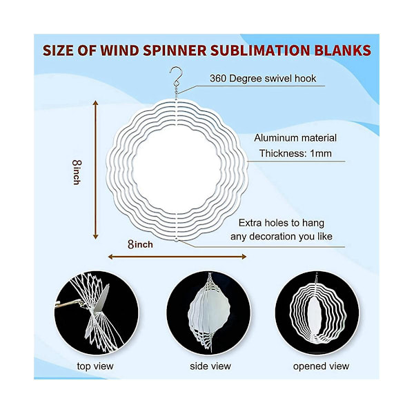 3 stk. 8 tommer sublimering vindmølle emner 3d vindmøller hængende vindmøller til indendørs udendørs
