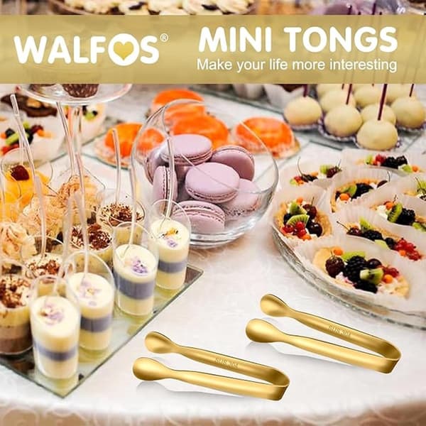 Mini-serveringstänger set om 6, 304 rostfritt stål sockertänger 11 cm, guld små mattänger för tebjudning, kaffe, isbitar, efterrätt, buffé