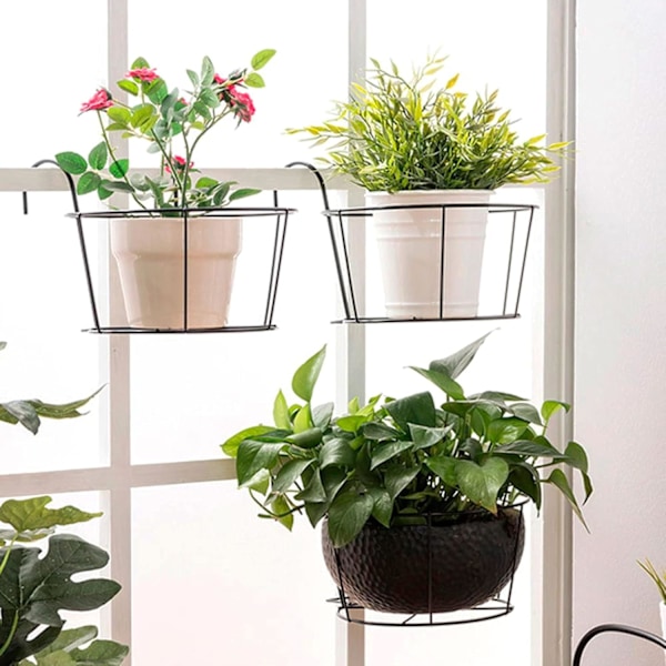 3-pack Hängande Räcke Blomkrukshållare, Rund Blomkrukshängare i Järn, Hängande Korgar för Blomkrukor, för Balkong, Trädgård, Staket