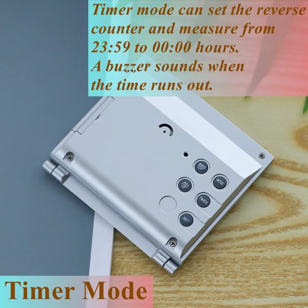 Digital LED väckarklocka med kalender, termometer, snooze-timer, hopfällbar resebordsklocka för hemmakontor, resor, silver