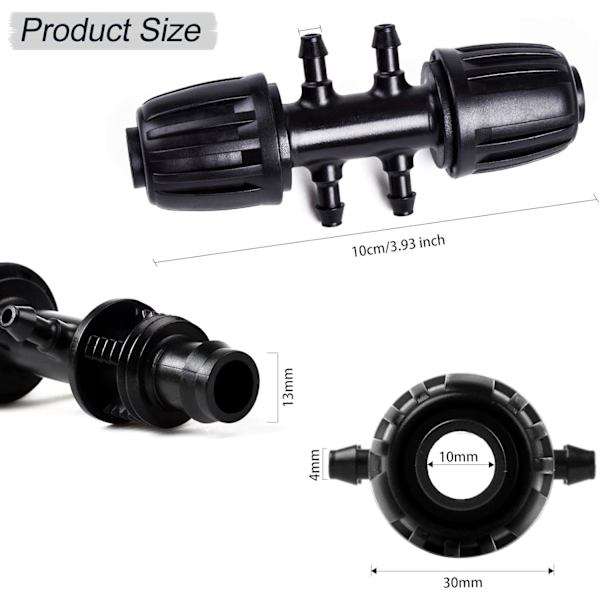 Modhager T-stik til drypvanding, (passer til 13/4 mm ID) (sort)