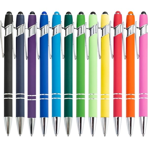 Kuglepenne Udtrækkelige Multipack 2 i 1 med Stylus Sort Regnbue Kontorgave Rainbow