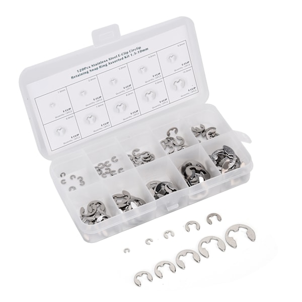 120 st E-clips Rostfri Stålbricka Extern Låsring Låsringssortiment Kit 1,5 mm-10 mm