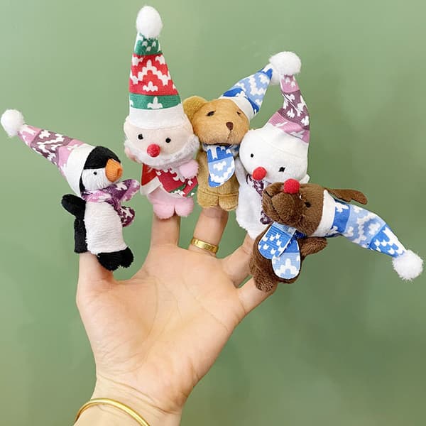 2 set Fingerdockor (Set om 5) Julleksaker Fingerdocka Jul Fidgets Tomte Leksak, Fingerdockor för Småbarn