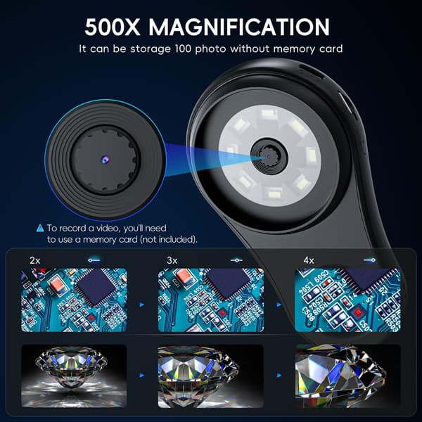 Macro Handheld Digital Microscope with Fixed Focus, 2 \" IPS Screen 100X Mini Microscope Camera Magnifier, PC Compatible, Portable Pocket Microscope