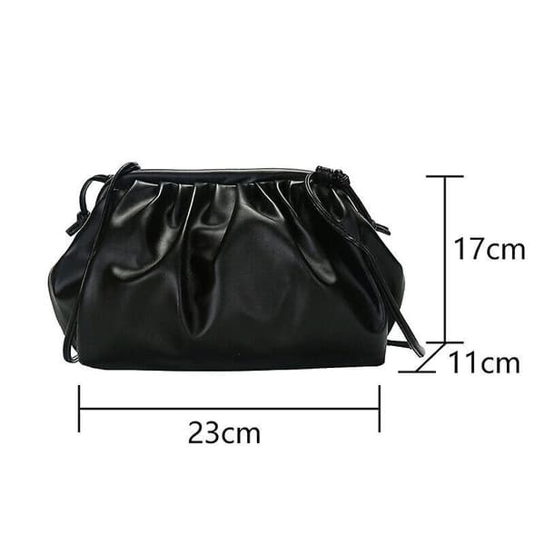 Dame Dumpling Bag Cloud Shape Håndveske Rynket Veske Stropp Crossbody Skulderveske Black