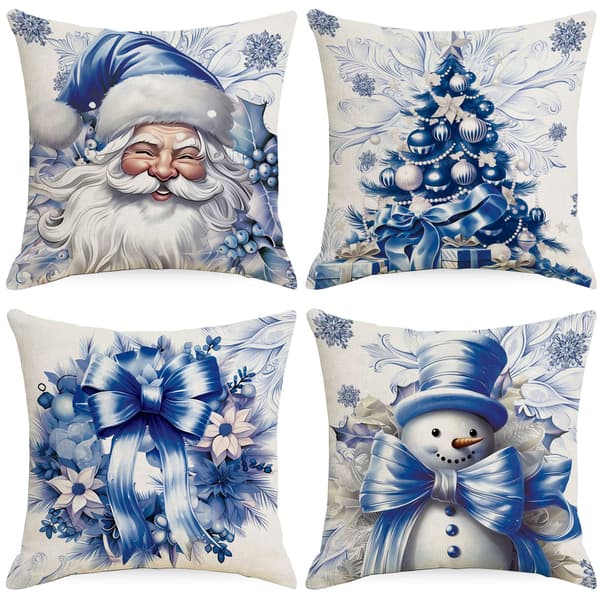 4 st Vinters Jul Blå Kuddfodral 18x18 tum, Hem Sovrum Sängkläder Vardagsrum Soffa Kuddfodral Dekoration