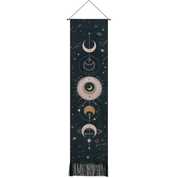 Måne-Vægtæppe Psykedelisk Væghængende Tapisserier Tapet Hjem Dekoration Til Soveværelse 51 X 13 Tommer (130 X 32 Cm), Sort