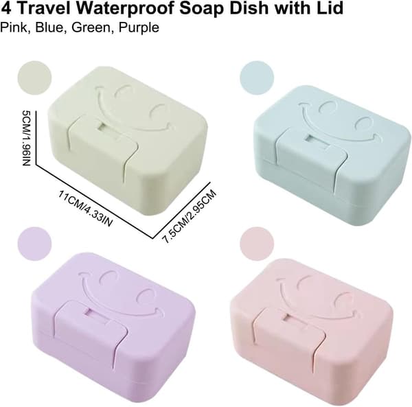 Resetvålaskar med lock, 4-pack PP-plast läckagesäkra behållare med dränering för badrum och camping, blandade färger