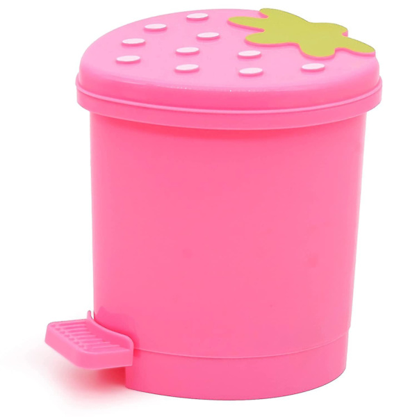 Mini skrivbordspapperskorg med svänglock, söt rosa jordgubbe, miniskrivbordspapperskorg