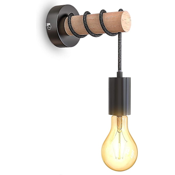 Wall Light, Industrial Retro Design, Wood & Metal, Living Room & Bedroom Lighting, E27 Socket, For 10w Max Led Bulb, Black