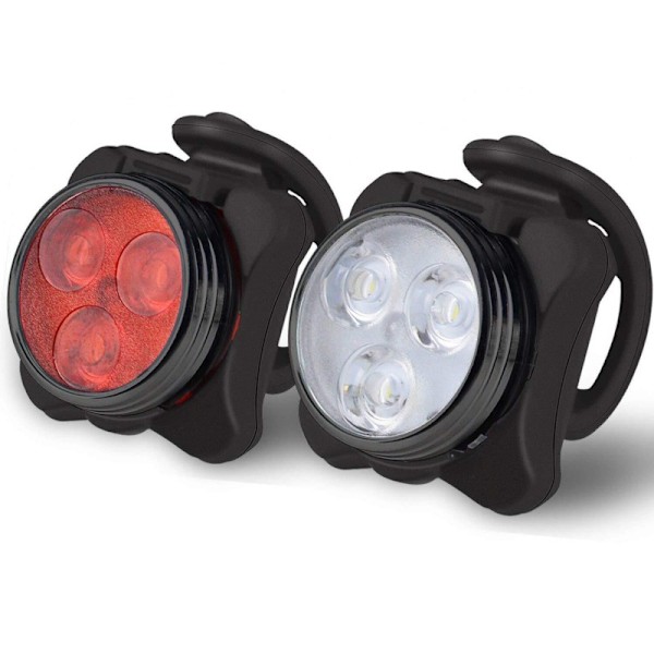 Superlysende vanntett front- og baklyktsett for sykkel - 4 lysmoduser - (2 svarte LED-lys, 2 USB, 2 stropper)