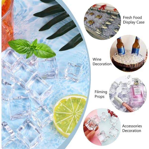 Fake Crushed Square Ice Cubes Artificial Acrylic Crystal Diamonds (Square-12MM 100 Pieces)