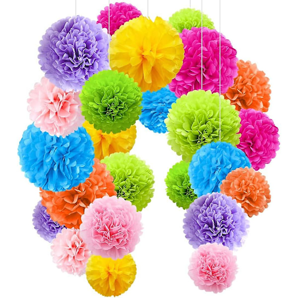 Colourful Paper Flower Balls - 24 Pieces For Party Decoration