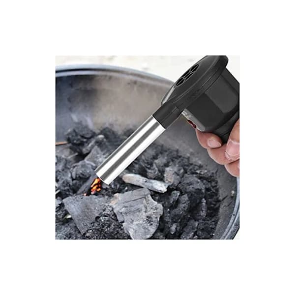Bärbar elektrisk grillfläkt batteridriven eldstad för kolgrill camping eldstad, plast rostfritt stål, svart