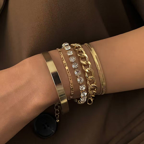 Lagdelt guldarmbåndssæt til kvinder Trendy Stacking Cuban Link Bangles Justerbare Zirconia Tennis Chain Armbånd Smykkegave