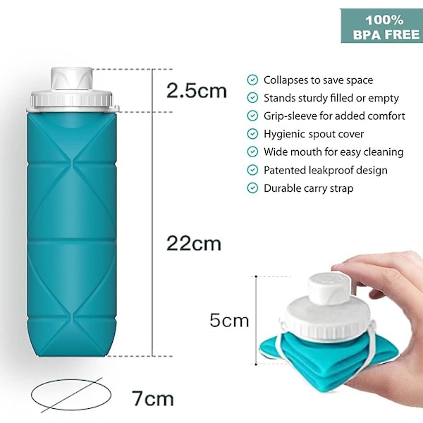 Hopfällbar Vattenflaska Läckagesäker Ventil 600ml Återanvändbar Bpa Fri Silikon Fällbar Vatten