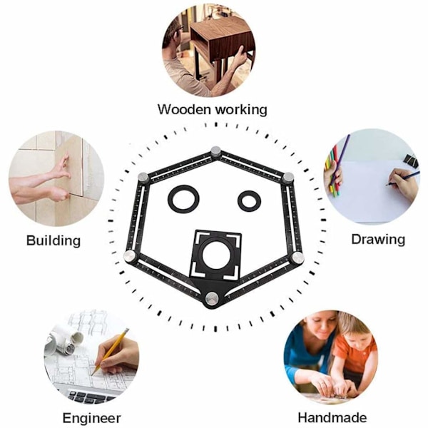 Multivinkel målevinkel, Premium aluminiumlegering Ultimate mærkeskabelon værktøj/Layout vinkel finder værktøj/Træbearbejdningsværktøj