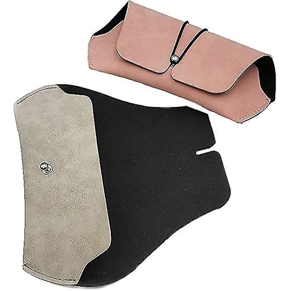 Briller Etui, Blød Bærbar Pu Læder Solbriller Etui Taske, Enkelt Briller Taske Til Mænd Kvinder(grå+pink)2stk